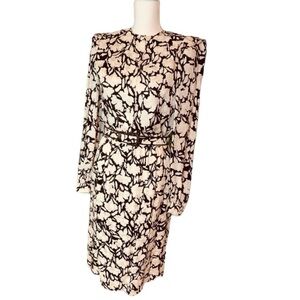 Carolina Herrera 100% Silk Matching Set Skirt, Jacket, Belt Black/White